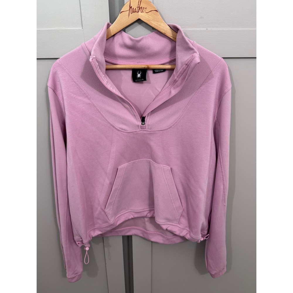 Spyder Womens Orchid Pink Quarter Zip Pullover Ribbed Trim Kangaroo Pocket Large